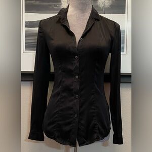 Burberry 100% Silk Black Button Down Shirt